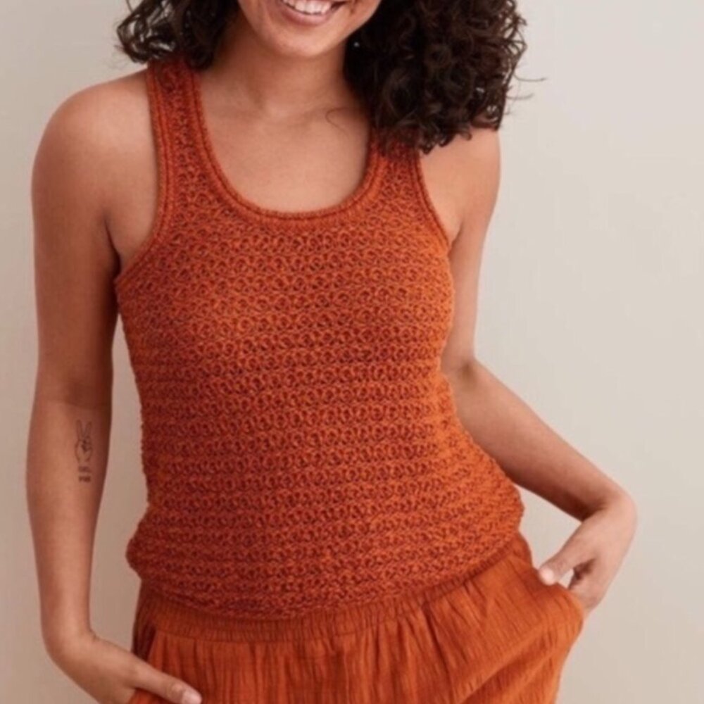 aerie burnt orange crochet knit tank top sleeveless shirt women's size s small